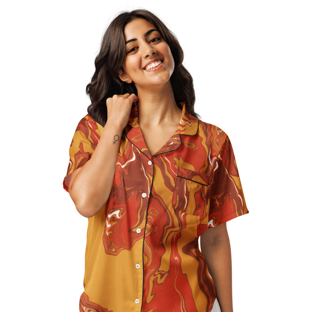All-over print women’s short sleeve pajama top