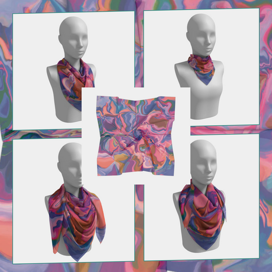 Custom Print Silk Scarf | Shawl | Hair Wrap | 100% Silk Charmeuse | Hand-sewn Square Scarf