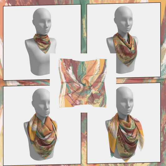 Square Scarf | Silk-like Fabric | Vivid Print | Hand-sewn Square Scarf