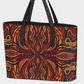 Tote bag with a colorful abstract pattern on a white background