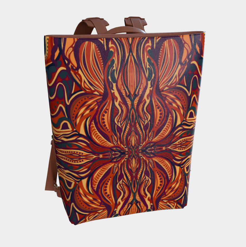 Backpack with a colorful abstract pattern on a white background