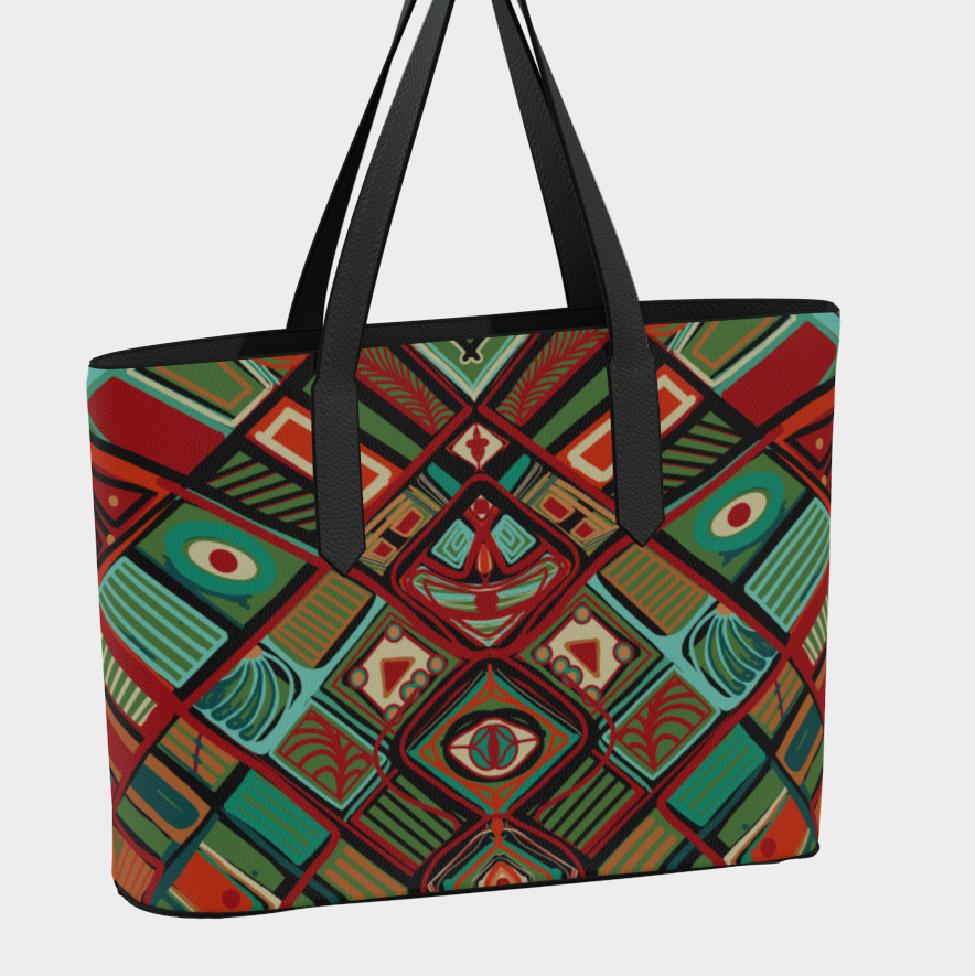 Tote bag with geometric pattern on a white background