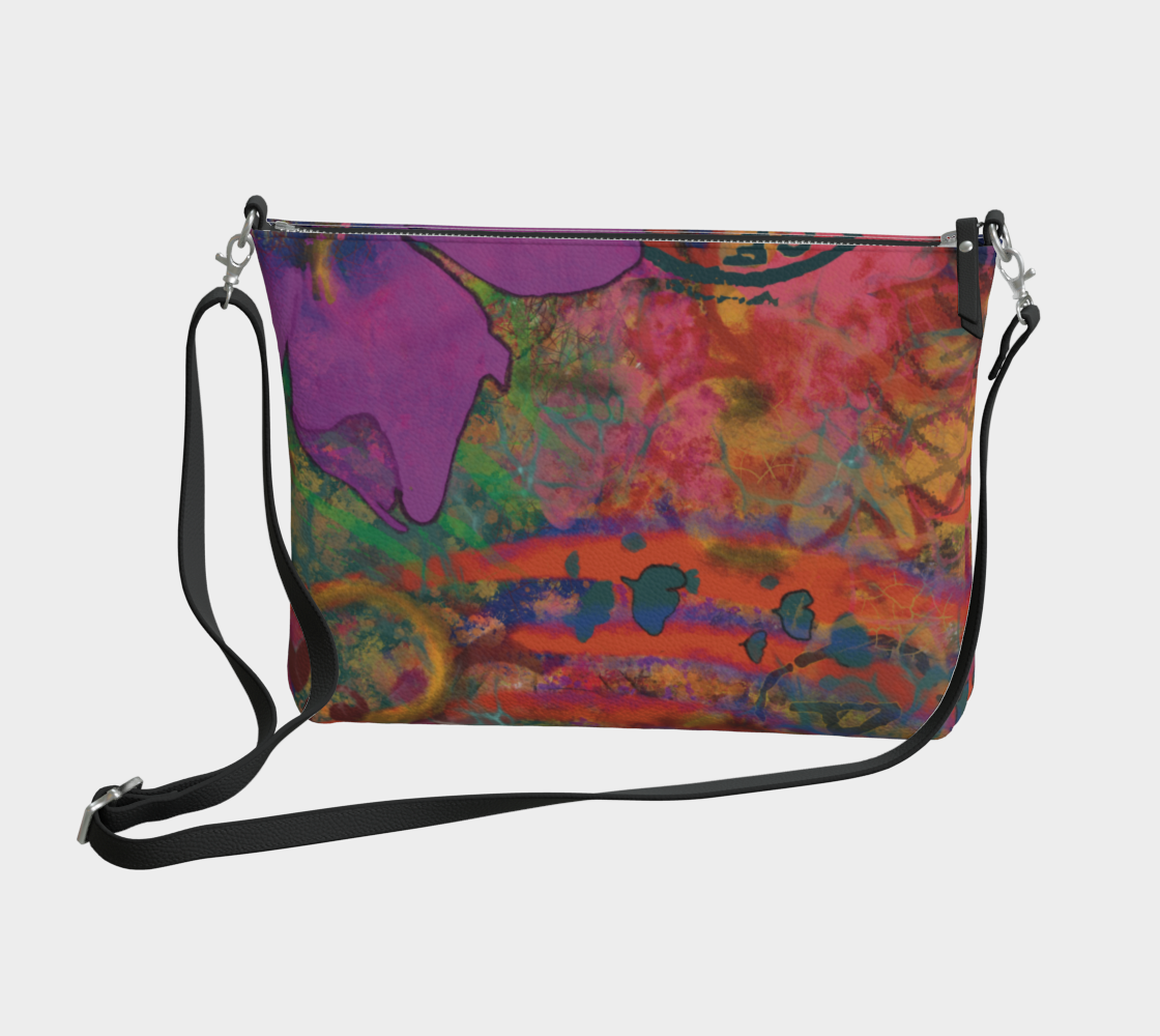 Colorful handbag with abstract design on a white background