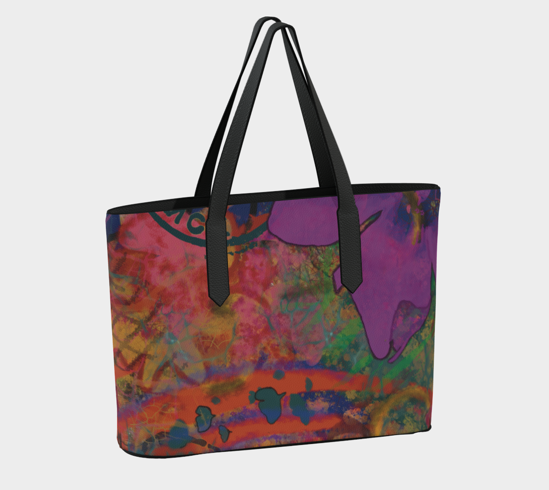 Colorful tote bag with abstract design on a white background