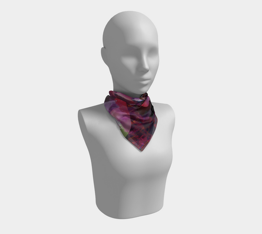 Square Scarf | Silk-like Fabric | Vivid Print | Hand-sewn Square Scarf