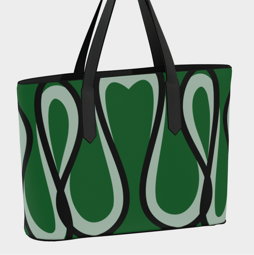 Green tote bag with abstract pattern on a white background