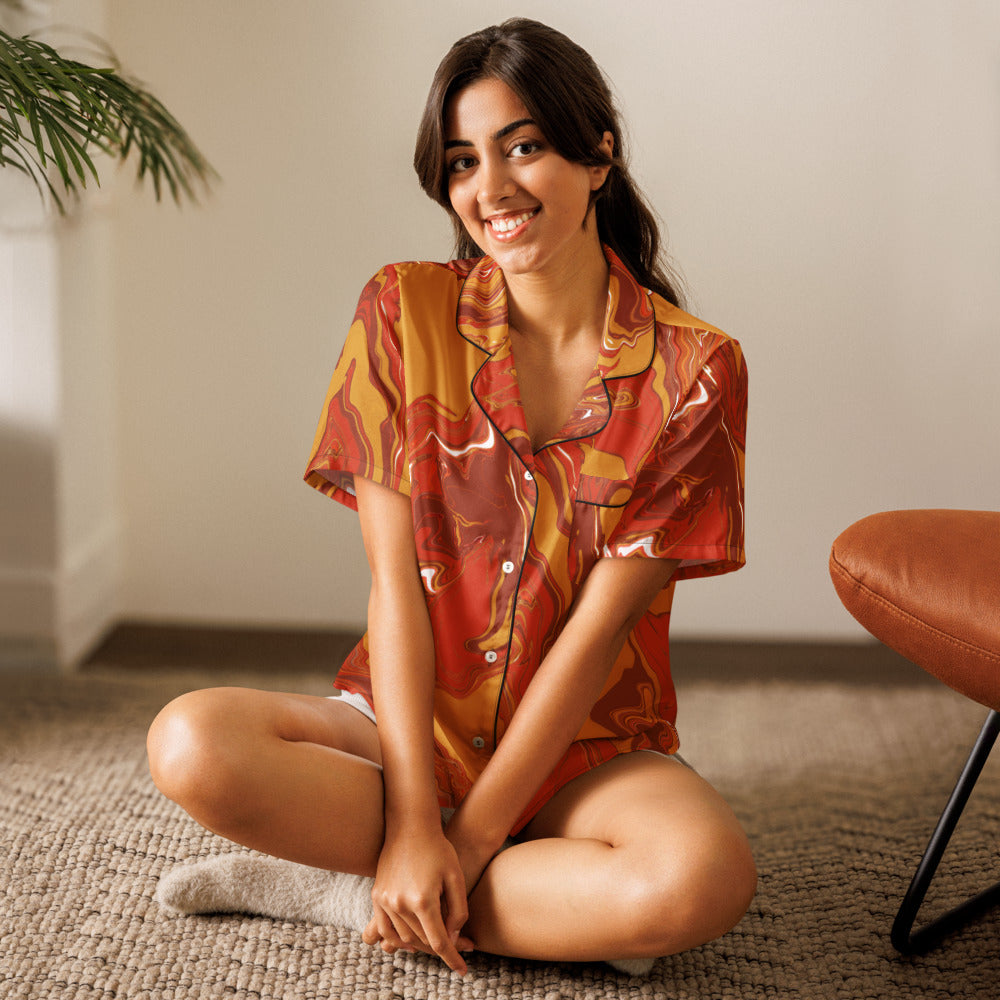 All-over print women’s short sleeve pajama top