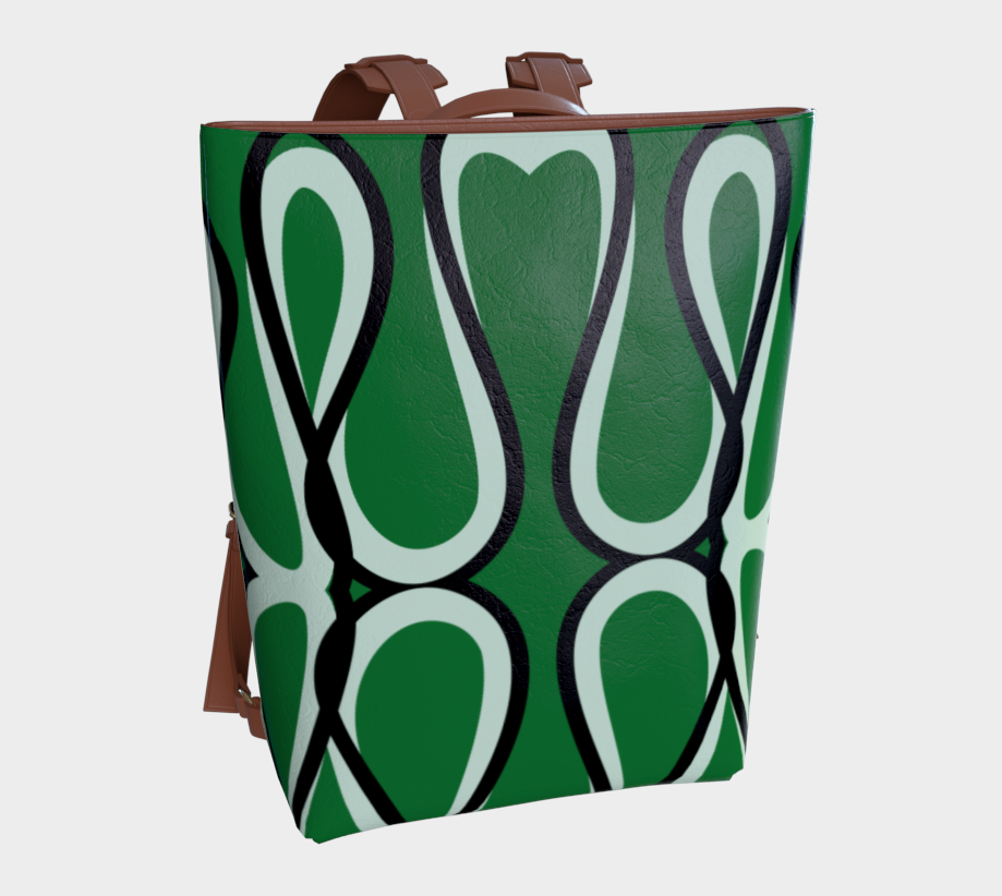Green backpack with abstract pattern on a light gray background
