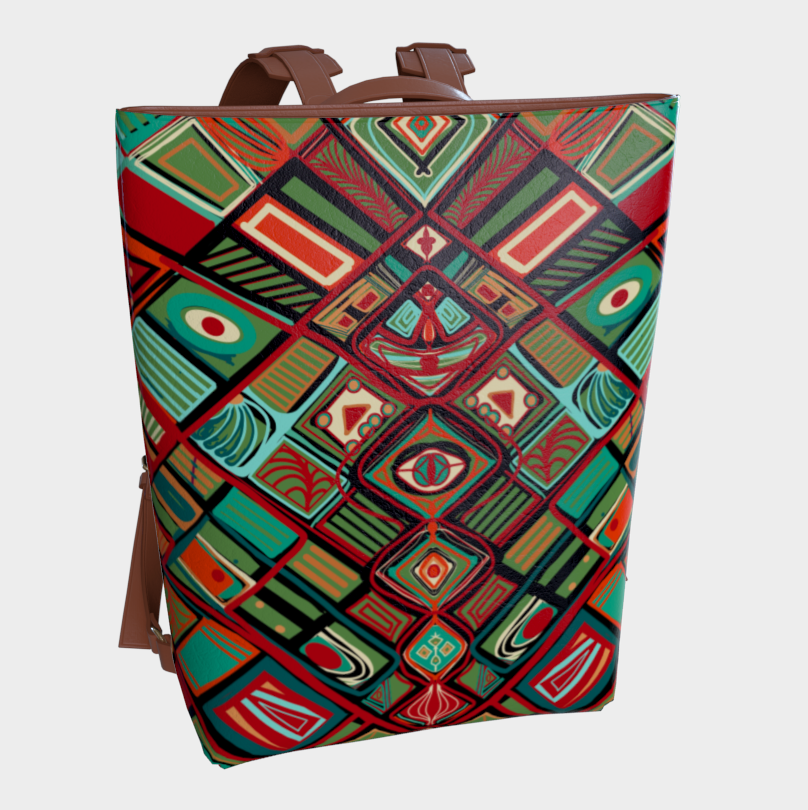 Backpack with geometric pattern on a white background